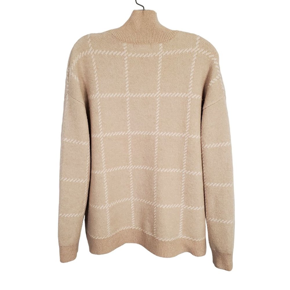 Rachel Zoe Size L Sweater Wool Blend Metallic Sparkle Mock Neck Thick Knit Tan - Picture 3 of 6